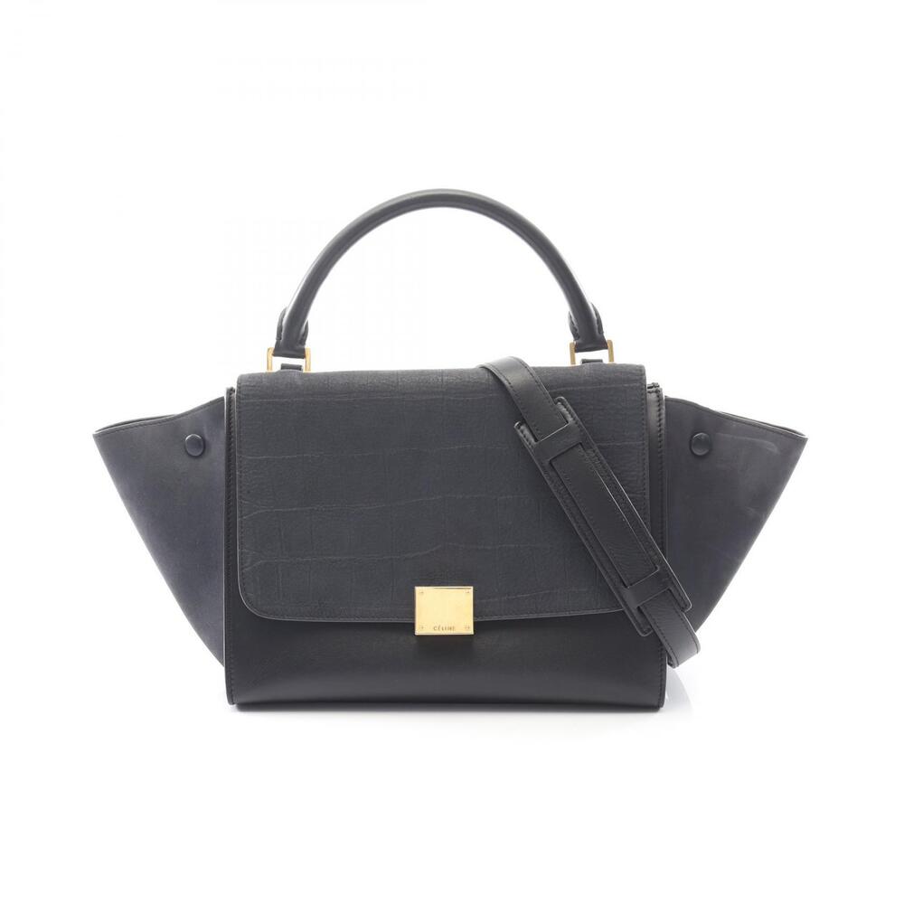 Celine Trapeze Handbag Leather Suede Black Navy Blue